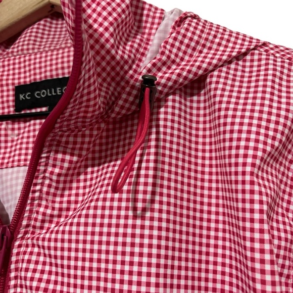 KC Collection Gingham Print Hooded Rain Jacket Pockets Women’s Large - Picture 7 of 16